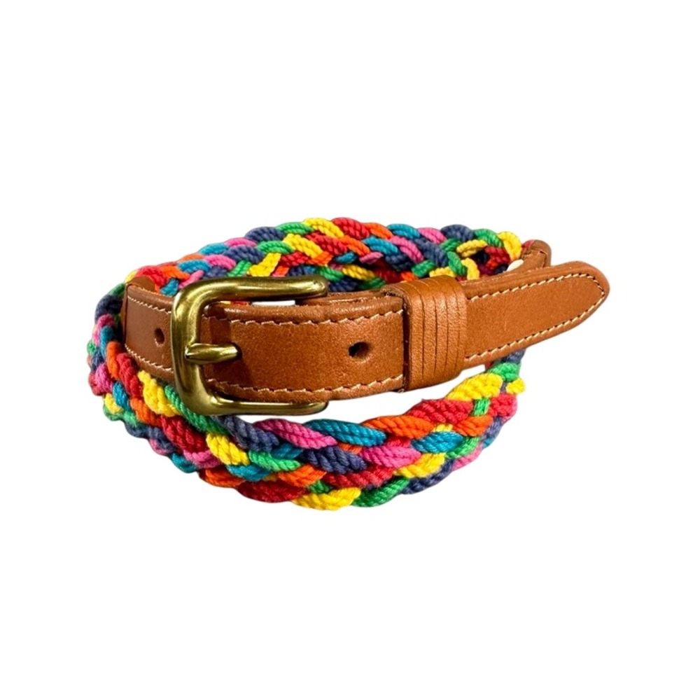 Liz Claiborne Vintage Braided Rope Belt Multicolor Leather Solid Brass Buckle L